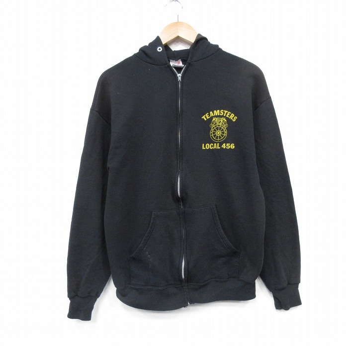 M★古着 ジャージーズ 長袖 フルジップ スウェット パーカー メンズ 90年代 90s チームスターズ USA製 黒 25nov13