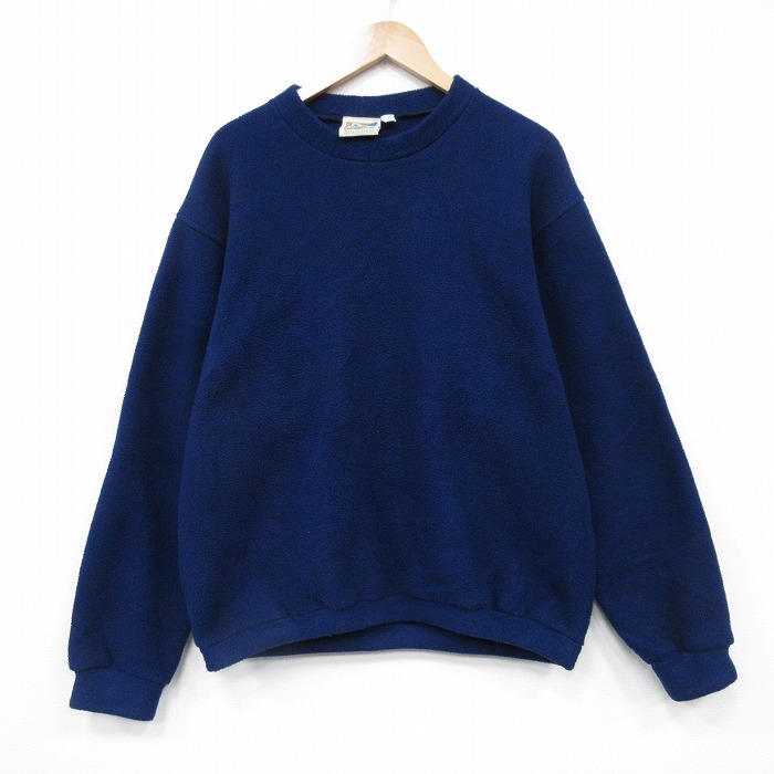 XL★古着 TRAVELSMITH 長袖 フリース トップス メンズ 無地 ポリエステル クルーネック USA製 紺 25nov13