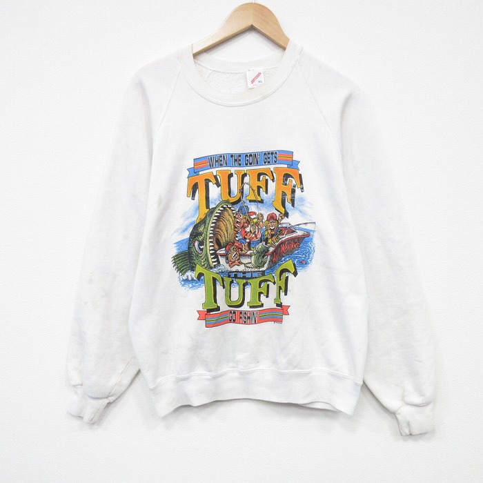 L★古着 ジャージーズ 長袖 スウェット メンズ 80年代 80s TUFF ラグラン クルーネック USA製 白 25nov13
