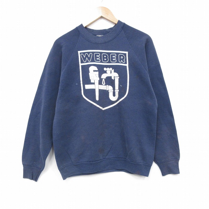 M★古着 フルーツオブザルーム 長袖 スウェット メンズ 80年代 80s 水道 ラグラン クルーネック USA製 紺 25nov13