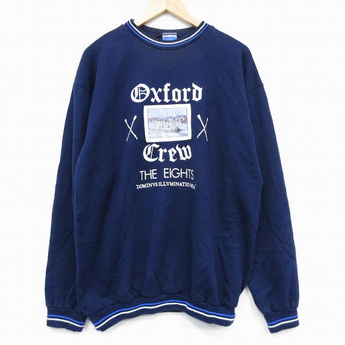 【20%OFF】XL★古着 長袖 スウェット メンズ 00年代 00s オックスフォード クルーネック イギリス製 紺 25nov14