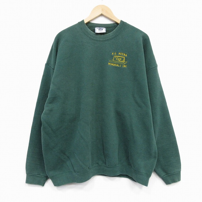 XL★古着 リー Lee 長袖 スウェット メンズ 90年代 90s メモリアル 大きいサイズ クルーネック USA製 濃緑 25nov14
