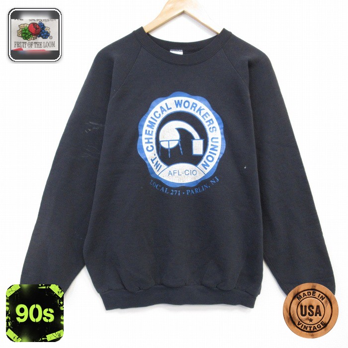 【50%OFF】フルーツオブザルーム 90s 長袖スウェット ケミカル ブラック L | 古着