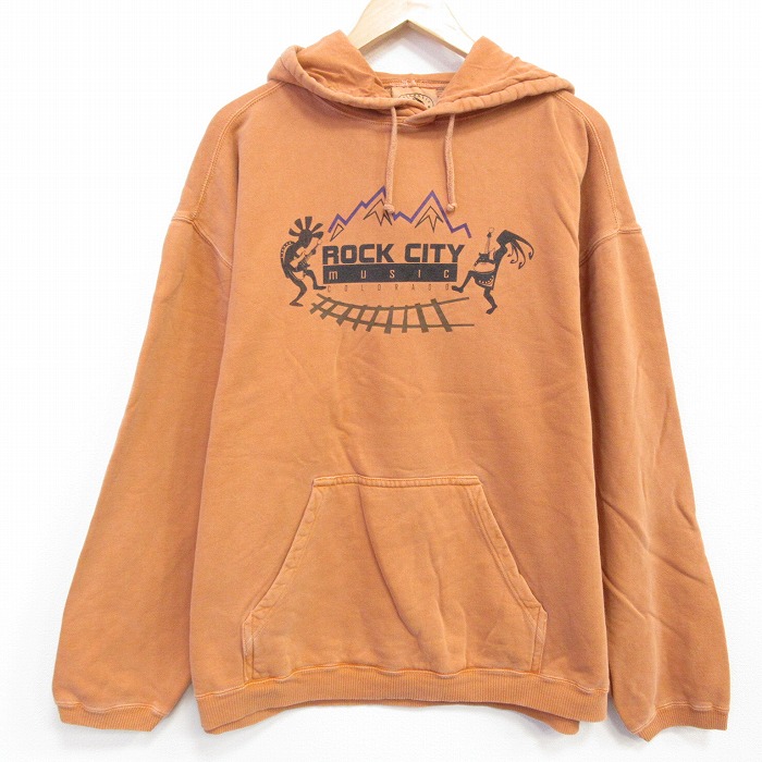 XL★古着 長袖 スウェット パーカー メンズ 00年代 00s ロックシティ 大きいサイズ コットン クルーネック 茶 25nov14