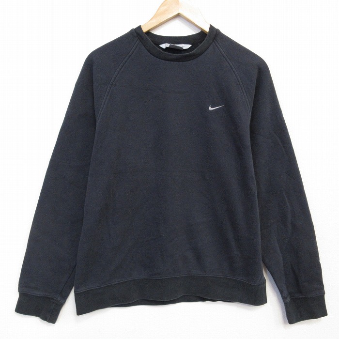 【20%OFF】L★古着 ナイキ NIKE 長袖 スウェット メンズ 00年代 00s ワンポイントロゴ クルーネック 黒 25nov14