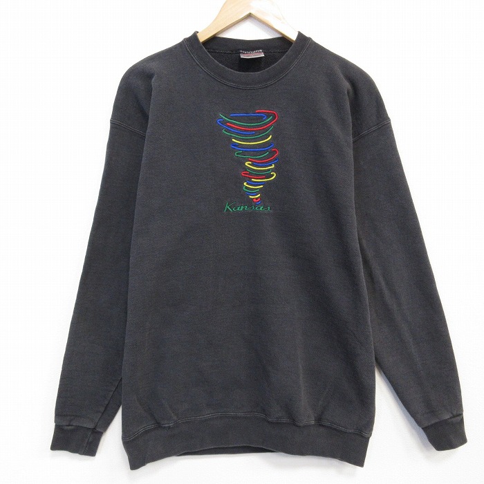 L★古着 オニータ  長袖 スウェット メンズ 90年代 90s カンザス 刺繍 クルーネック USA製 黒 25nov14