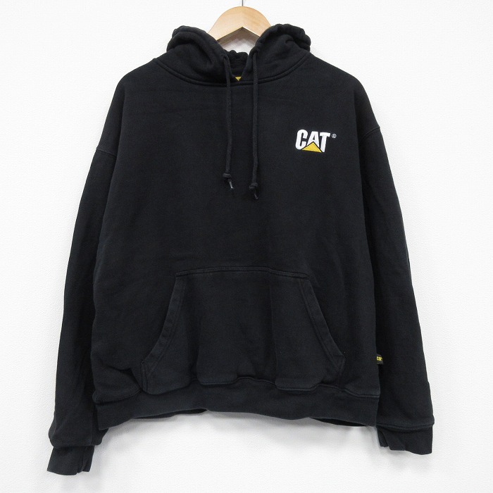 CAT 長袖パーカー ワンポイントロゴ ブラック XL | 古着