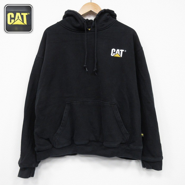 CAT 長袖パーカー ワンポイントロゴ ブラック XL | 古着