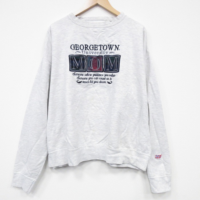 XL★古着 MVスポーツ 長袖 スウェット メンズ 00年代 00s MOM 刺? 大きいサイズ クルーネック 薄グレー 霜降り 25nov15