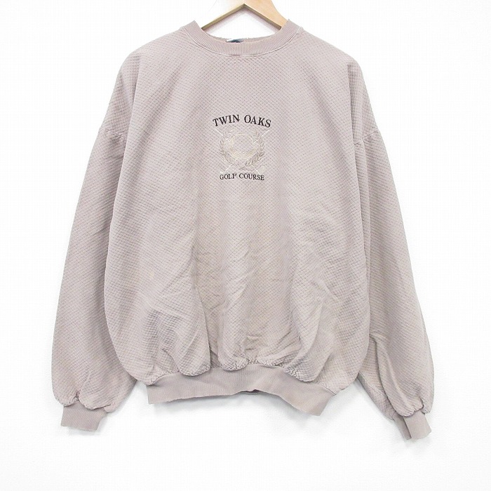 XL★古着 WEK 長袖 トップス メンズ 90年代 90s ゴルフ 刺繍 大きいサイズ コットン クルーネック USA製 ベージュ 25nov15