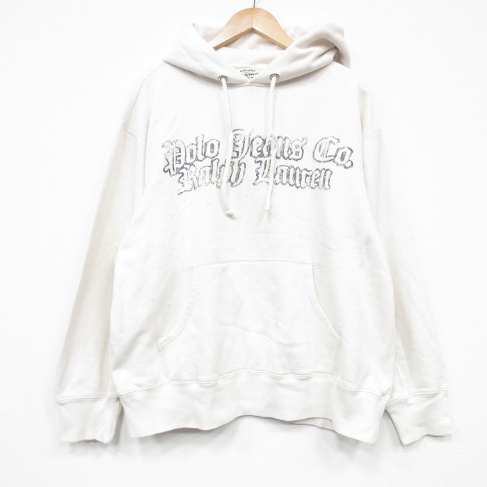 XL★古着 ラルフローレン ポロジーンズ 長袖 スウェット パーカー メンズ ビッグロゴ 大きいサイズ 白 25nov15