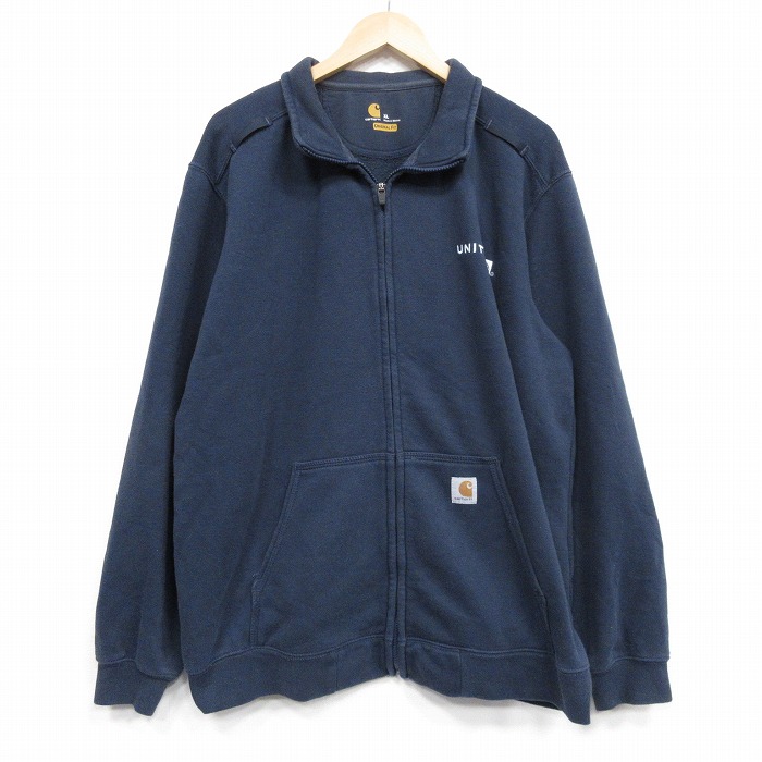 XL★古着 カーハート 長袖 フルジップ スウェット メンズ ユナイテッド航空 大きいサイズ 紺 25nov15