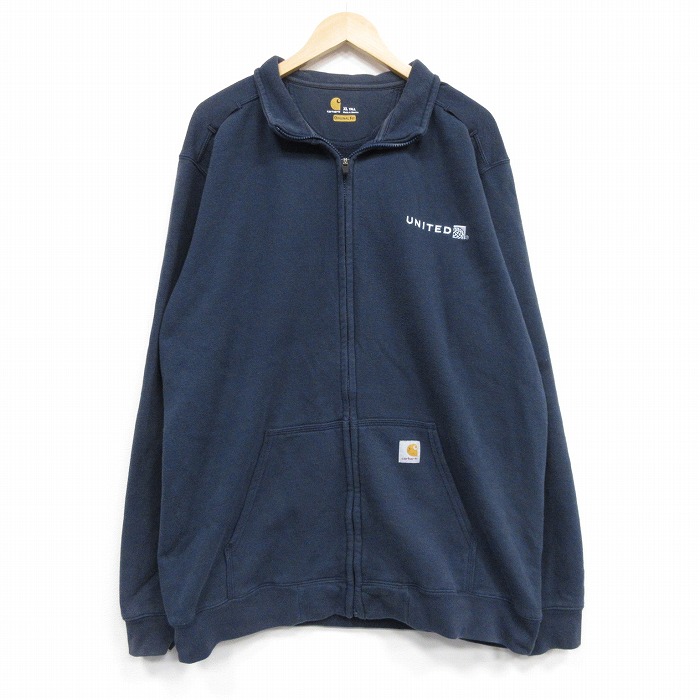 【20%OFF】XL★古着 カーハート 長袖 フルジップ スウェット メンズ ユナイテッド航空 大きいサイズ ロング丈 紺 25nov15