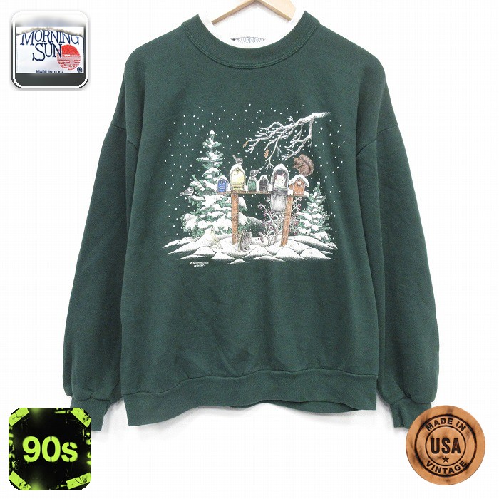 90s 長袖スウェット 鳥小屋 グリーン XL | 古着
