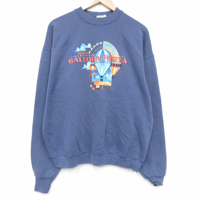 XL★古着 フルーツオブザルーム 長袖 スウェット メンズ 90年代 90s コダック バルーン クルーネック 薄紺 25nov18