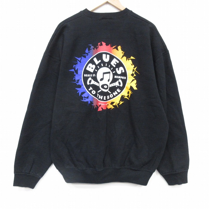 XL★古着 フルーツオブザルーム 長袖 スウェット メンズ 90年代 90s ブルース 大きいサイズ クルーネック USA製 黒 25nov18