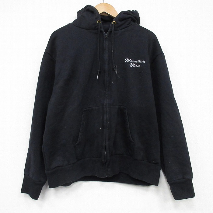 XL★古着 キャンバー 長袖 フルジップ スウェット パーカー メンズ 90年代 90s マウンテン 大きいサイズ USA製 黒 内側サーマル 25nov18