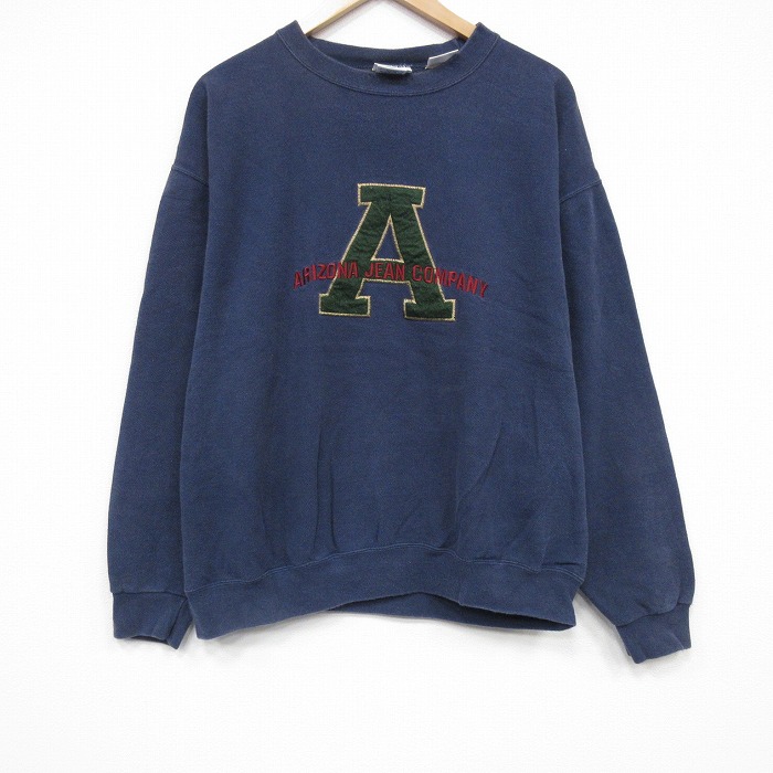アリゾナジーンズ 90s 長袖スウェット ビッグロゴ刺繍 ネイビー L | 古着