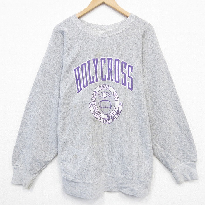 XL★古着 ヘインズ 長袖 スウェット メンズ 90年代 90s HOLY カレッジ クルーネック USA製 グレー 霜降り 25nov15