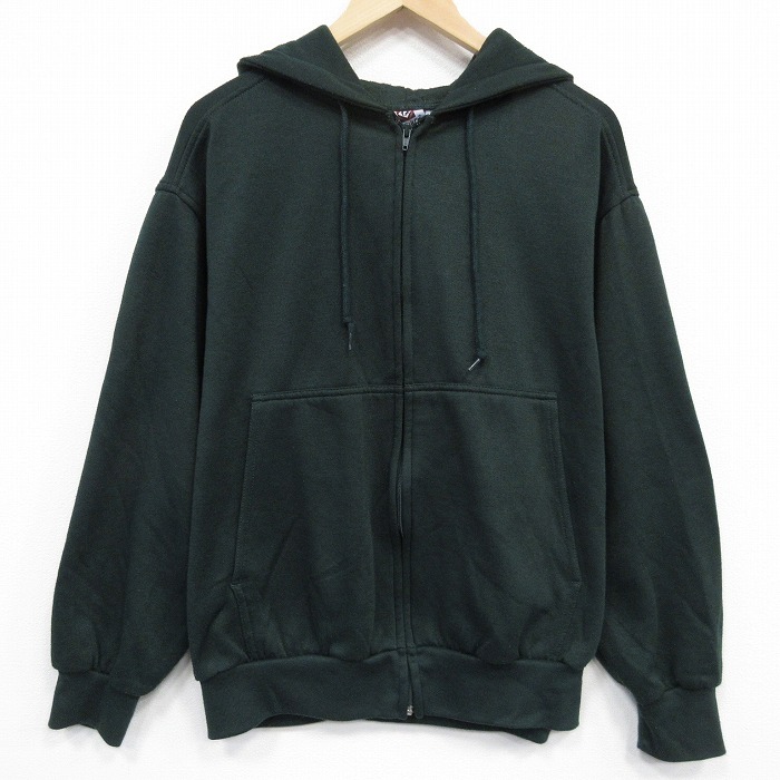 XL★古着 長袖 フルジップ スウェット パーカー メンズ 無地 緑 25nov15