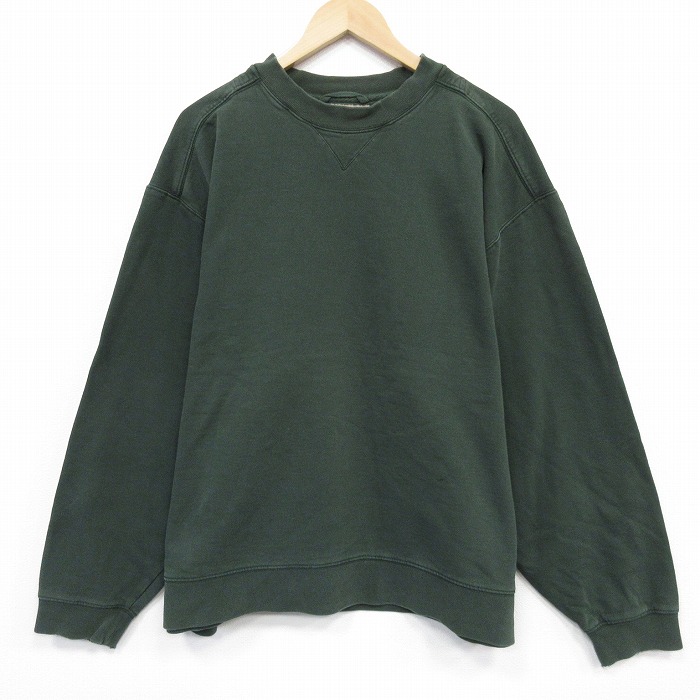 XL★古着 エルエルビーン 長袖 スウェット メンズ 00年代 00s 無地 大きいサイズ クルーネック 緑 25nov15