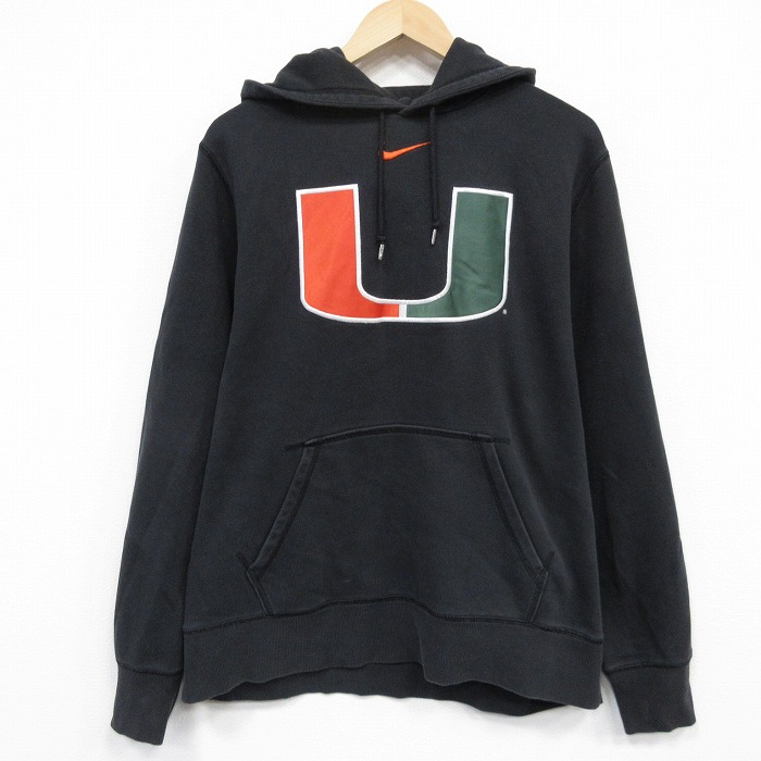 XL★古着 ナイキ NIKE 長袖 スウェット パーカー メンズ マイアミハリケーンズ 黒 25nov15
