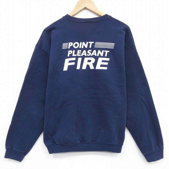 【20%OFF】L★古着 フルーツオブザルーム 長袖 スウェット メンズ 00年代 00s ファイヤー クルーネック USA製 紺 25nov15