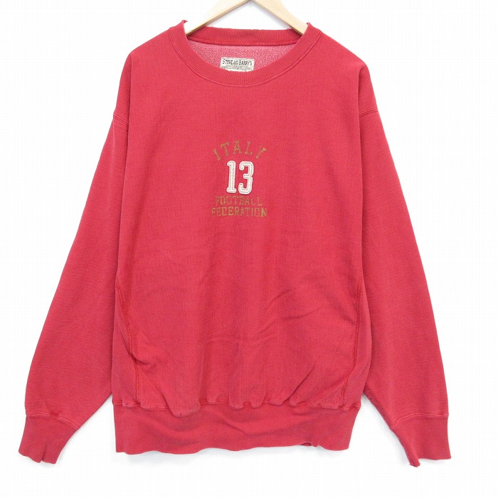 XL★古着 STEVE&BARRYS 長袖 スウェット メンズ フットボール 大きいサイズ クルーネック 赤 25nov17