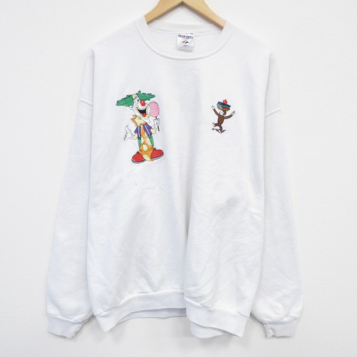 XL★古着 ジャージーズ 長袖 スウェット メンズ 00年代 00s ピエロ 刺繍 大きいサイズ クルーネック 白 25nov17