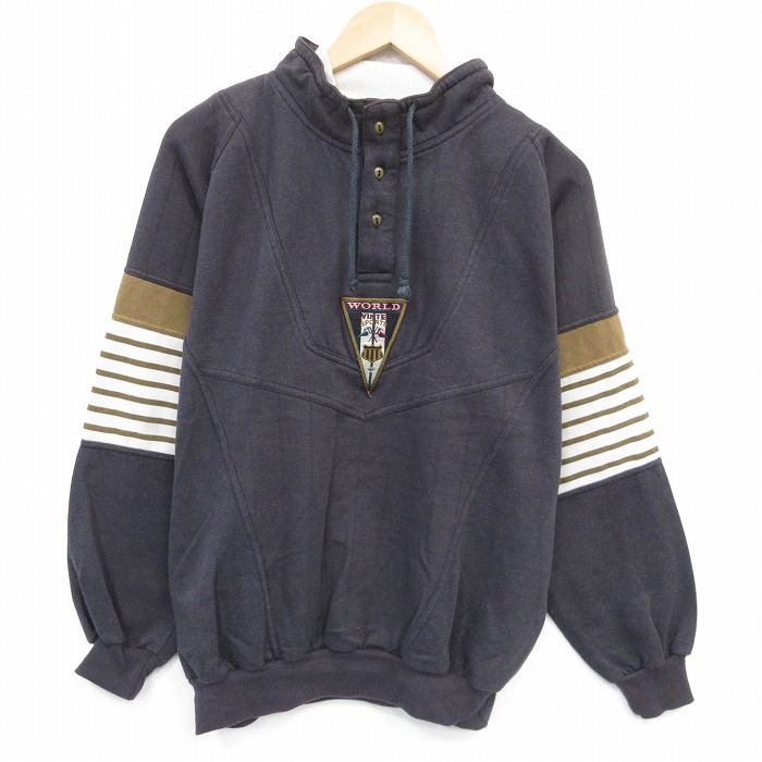 TODAYS NEWS 90s 長袖スウェット WORLD ブラック L | 古着