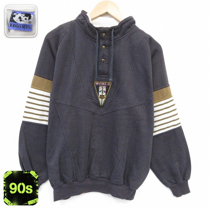 【50%OFF】TODAYS NEWS 90s 長袖スウェット WORLD ブラック L | 古着