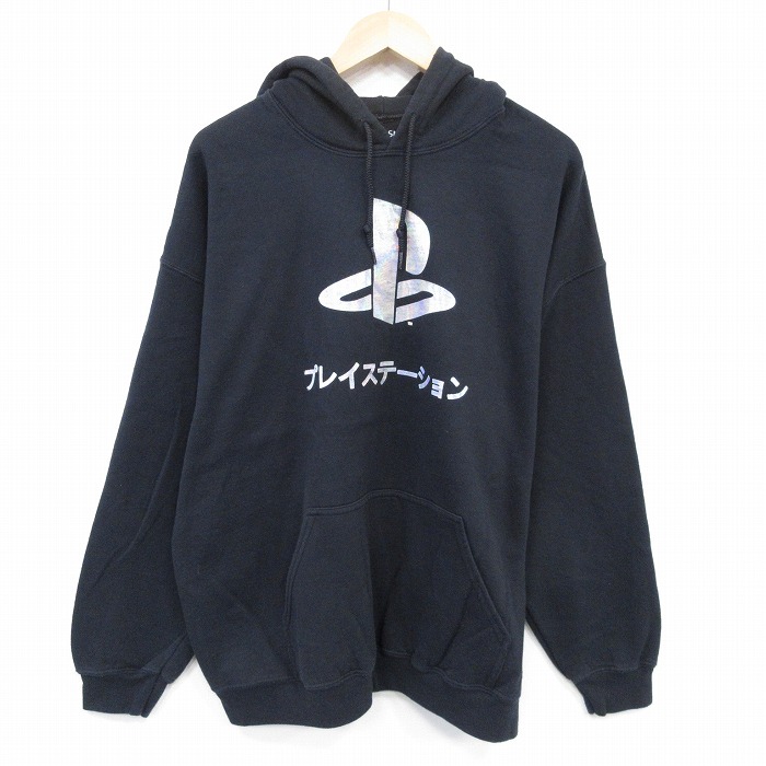 XL★古着 長袖 スウェット パーカー メンズ プレイステーション 大きいサイズ 黒 25nov17