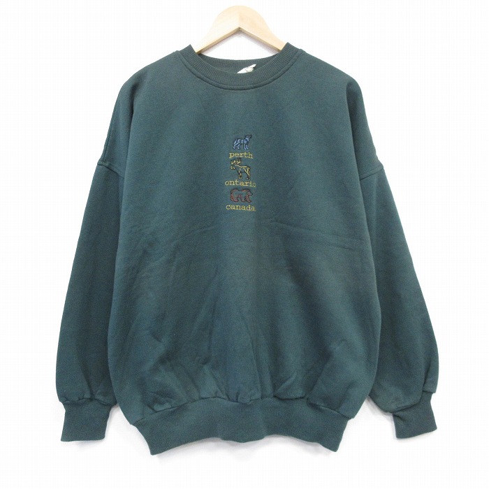 90s 長袖スウェット クマ刺繍 グリーン XL | 古着