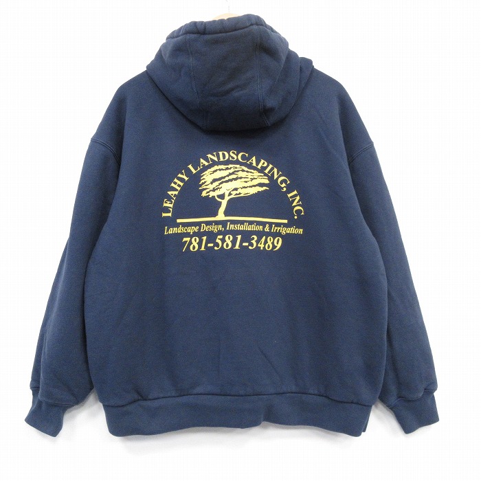 XL★古着 長袖 フルジップ スウェット パーカー メンズ 木 大きいサイズ 紺 25nov15