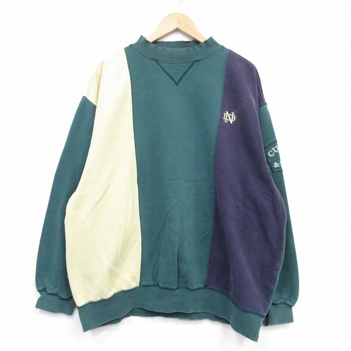00s 長袖スウェット マルチカラーモックネック グリーン XL | 古着