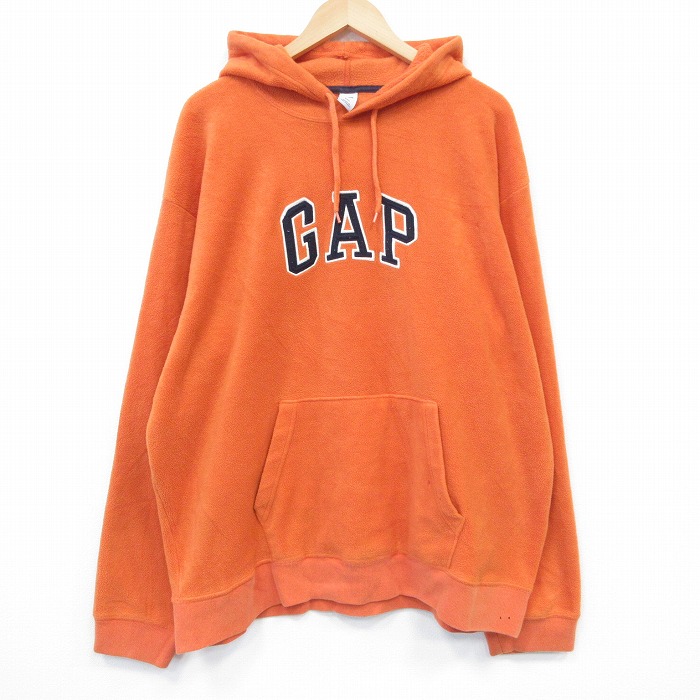 XL★古着 ギャップ GAP 長袖 フリーストップス パーカー メンズ ビッグロゴ 刺繍 大きいサイズ ポリエステル オレンジ 25nov15