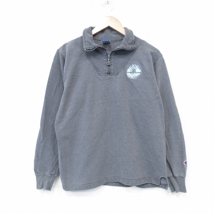 XL★古着 チャンピオン champion 長袖 ハーフジップ スウェット メンズ 90年代 90s SB USA製 濃グレー 霜降り 25nov17
