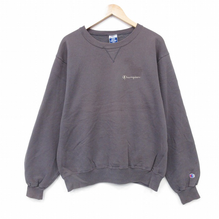 XL★古着 チャンピオン champion 長袖 スウェット メンズ 90年代 90s ワンポイントロゴ クルーネック グレー 25nov17