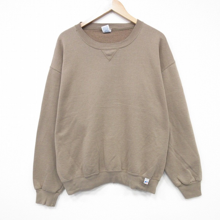 XL★古着 ラッセル 長袖 スウェット メンズ 00年代 00s 無地 クルーネック ベージュ 25nov17
