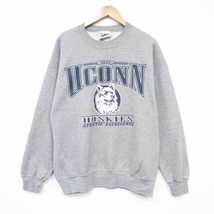 XL★古着 リー Lee 長袖 スウェット メンズ 00年代 00s UCONN クルーネック グレー 霜降り 25nov17