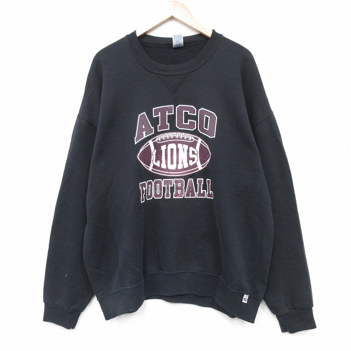 XL★古着 ラッセル 長袖 スウェット メンズ 00年代 00s フットボール 大きいサイズ クルーネック 黒 25nov17