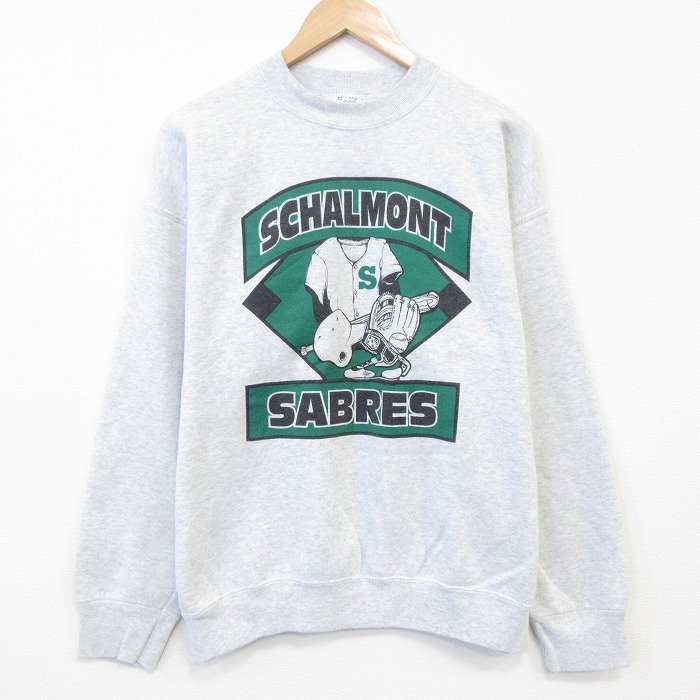 L★古着 フルーツオブザルーム 長袖 スウェット メンズ 90年代 90s 野球 クルーネック USA製 薄グレー 霜降り 25nov17