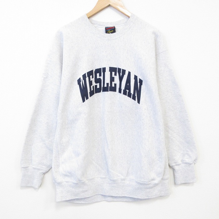 XL★古着 長袖 スウェット メンズ 90年代 90s WESLEYAN 大きいサイズ クルーネック 薄グレー 霜降り 25nov17