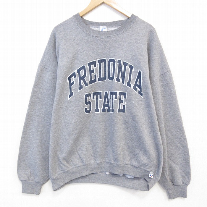 XL★古着 ラッセル 長袖 スウェット メンズ FREDONIA 大きいサイズ クルーネック グレー 霜降り 25nov17