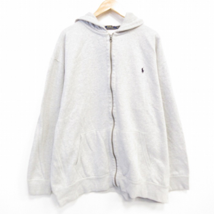 【20%OFF】XL★古着 ラルフローレン 長袖 フルジップ スウェット パーカー メンズ ワンポイントロゴ 大きいサイズ 薄グレー 霜降り フード内側サーマル【spe】 25nov17