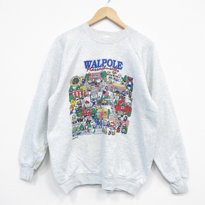 L★古着 フルーツオブザルーム 長袖 スウェット メンズ 90年代 90s WALPOLE ラグラン クルーネック USA製 薄グレー 霜降り 25nov18