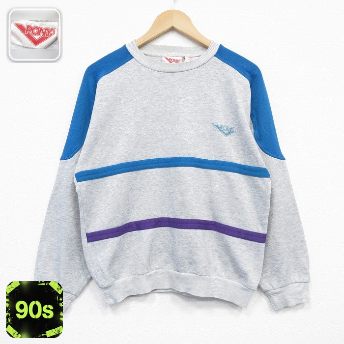 ポニー 90s 長袖スウェット ワンポイントロゴ グレー M | 古着