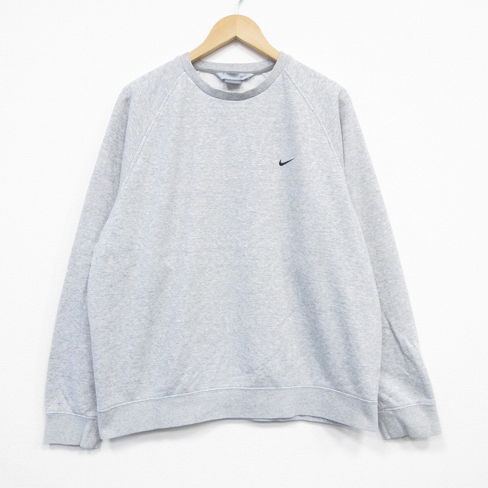 XL★古着 ナイキ NIKE 長袖 スウェット メンズ 00年代 00s ワンポイントロゴ ラグラン クルーネック 薄グレー 霜降り 25nov18