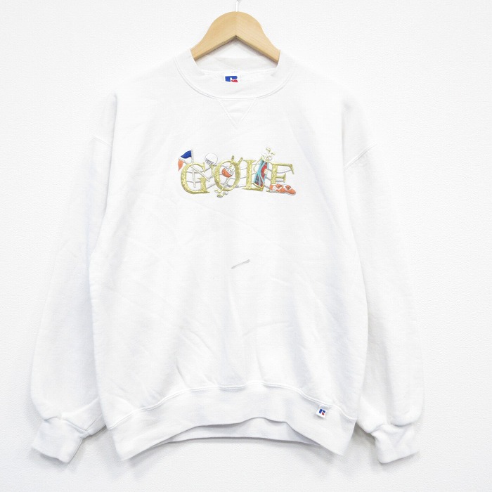 ラッセル 90s 長袖スウェット ゴルフ刺繍 ホワイト M | 古着