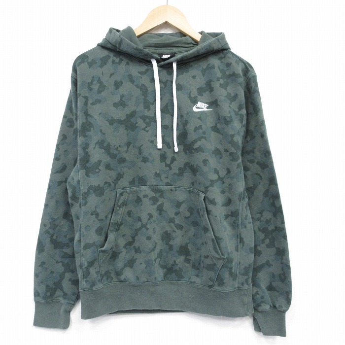M★古着 ナイキ NIKE 長袖 スウェット パーカー メンズ ワンポイントロゴ 濃緑他 迷彩 25nov18